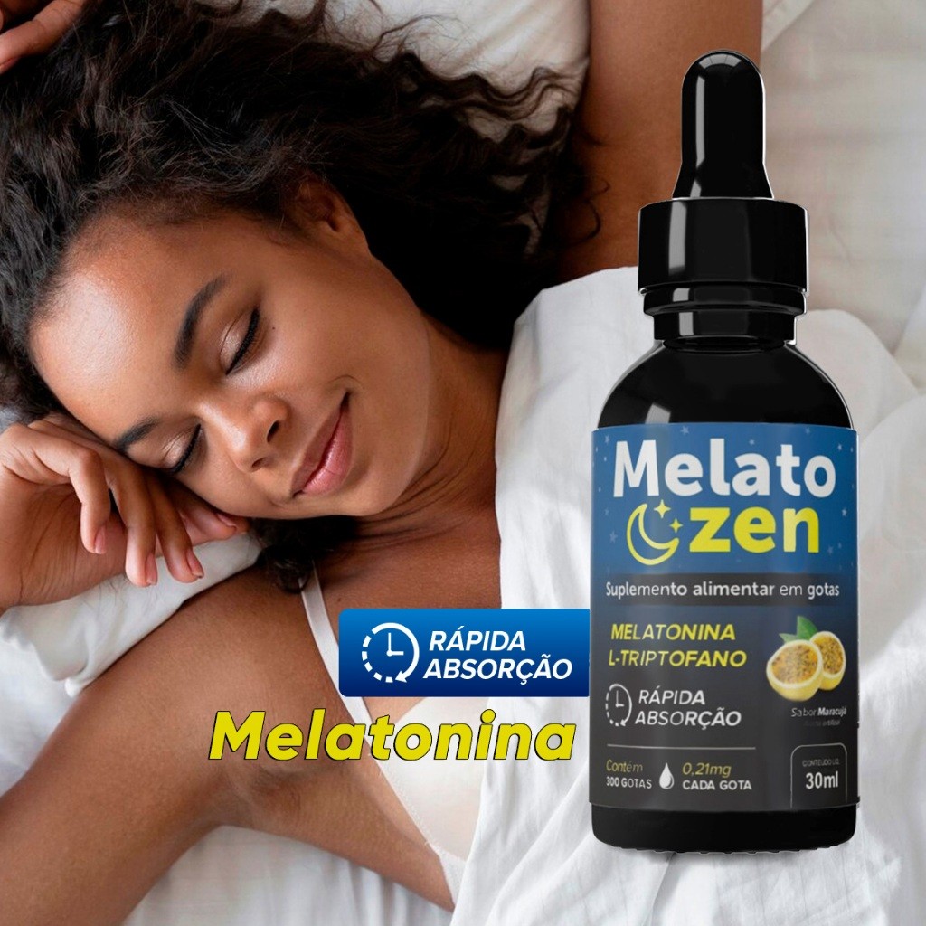 Melatonina em Gotas Zero Insônia Descanso Profundo e Natural Rápida Absorção - Melato Zen 30ml