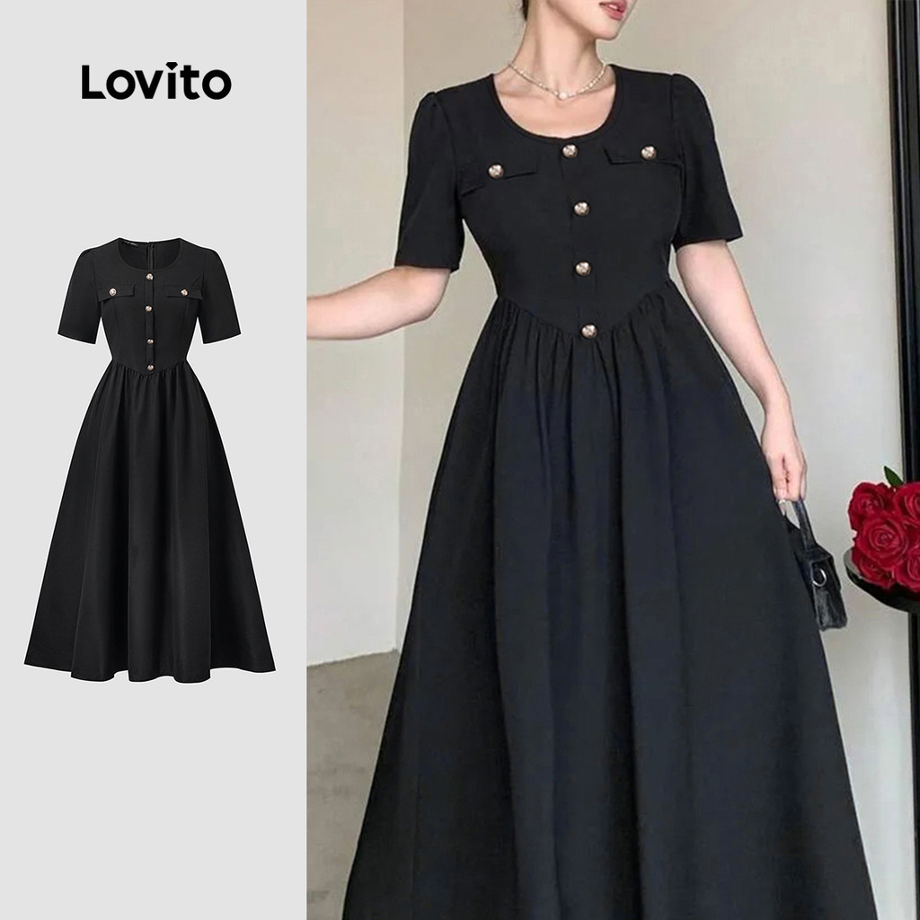 Lovito Vestido Elegante Fino para O Trabalho Vestido Preto Primavera/verão para Mulheres L150ED358 em Oferta na Shopee