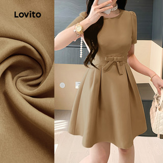 Lovito Vestido Elegante com Laço Na Frente Estrutura de Linha Primavera/verão Florido Castanho L154ED1102 em Oferta na Shopee