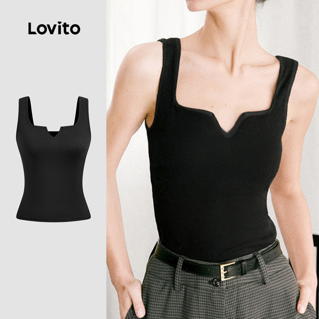 Lovito Blusa Casual Clássica e Versátil para a Primavera/verão Preta para mulheres L150ED223 em Oferta na Shopee