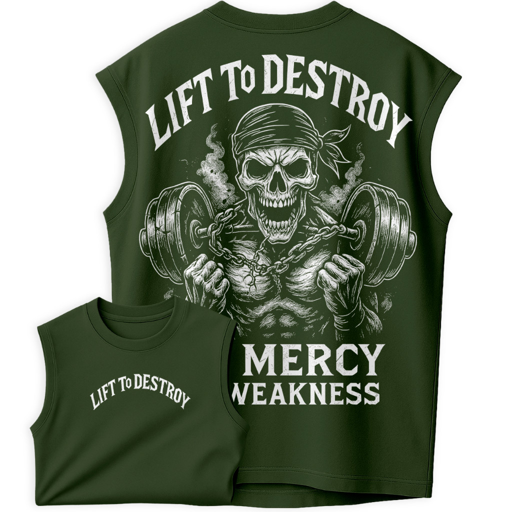 Camiseta Regata Oversized Academia 100% Algodão Estampada Life To Destroy Caveira