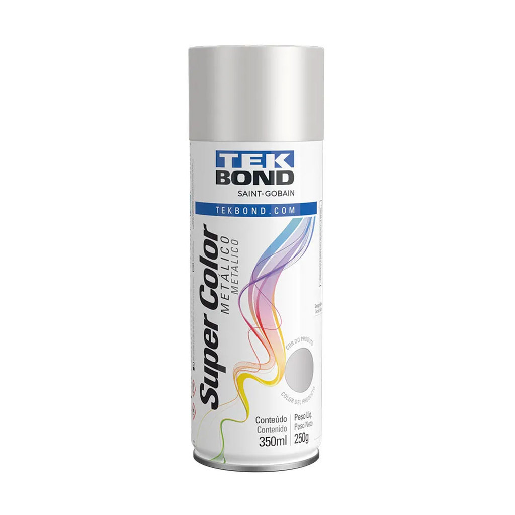 Tinta spray aerossol Super Color Metálica Prata brilhante 350ml Tekbond