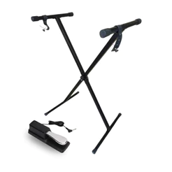 Kit Suporte X para Teclado Reforçado 7 Níveis + Pedal Sustain P10