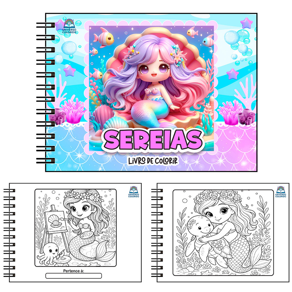 Livro de Colorir Infantil SEREIAS 50 Folhas Capa Dura