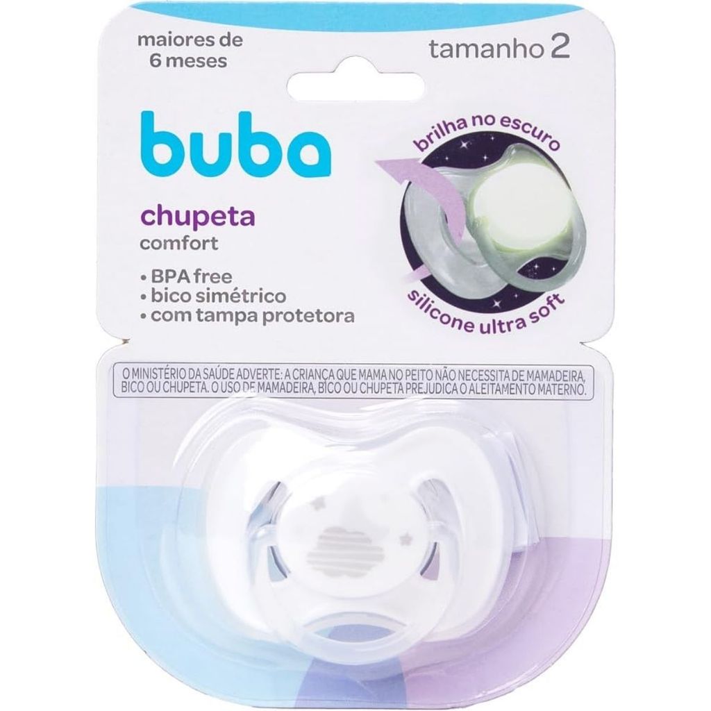 Chupeta Comfort Tam 2 Branca 6M Noturna Brilha 21125 - Buba em Oferta na Shopee