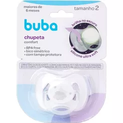 Chupeta Comfort Tam 2 Branca 6M Noturna Brilha 21125 - Buba