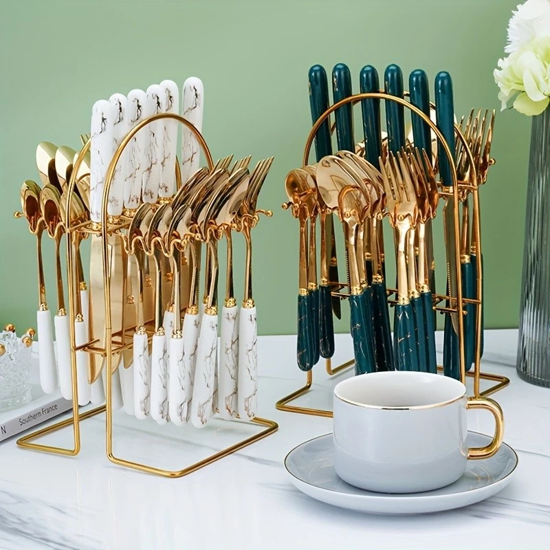 Kit 24 peças Talheres Colher Garfo Faca aço inoxidável de luxo  (Sem Suporte) Para Casa e Catering de Hotel — imagem 1