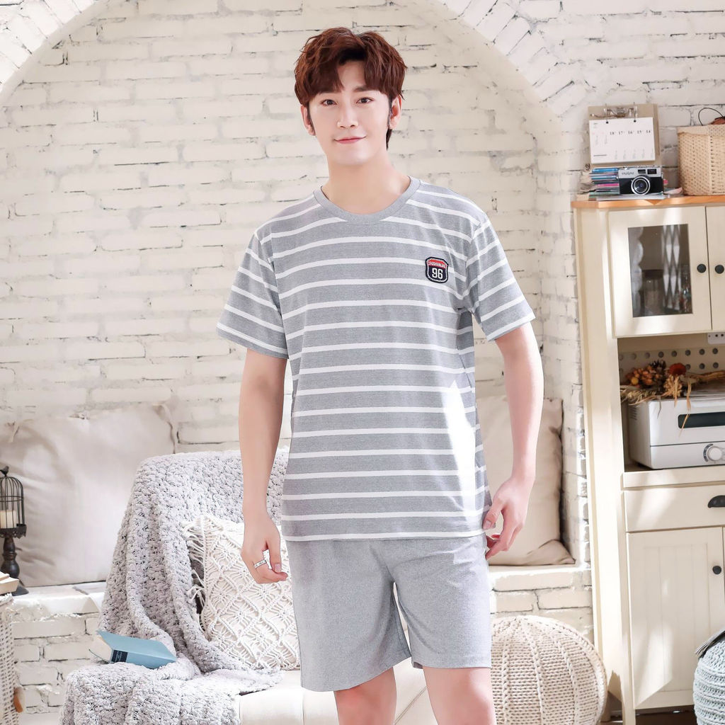 Pijamas masculinos de algodão de manga curta pijamas de manga comprida verão fino primavera outono pode usar fora conjun