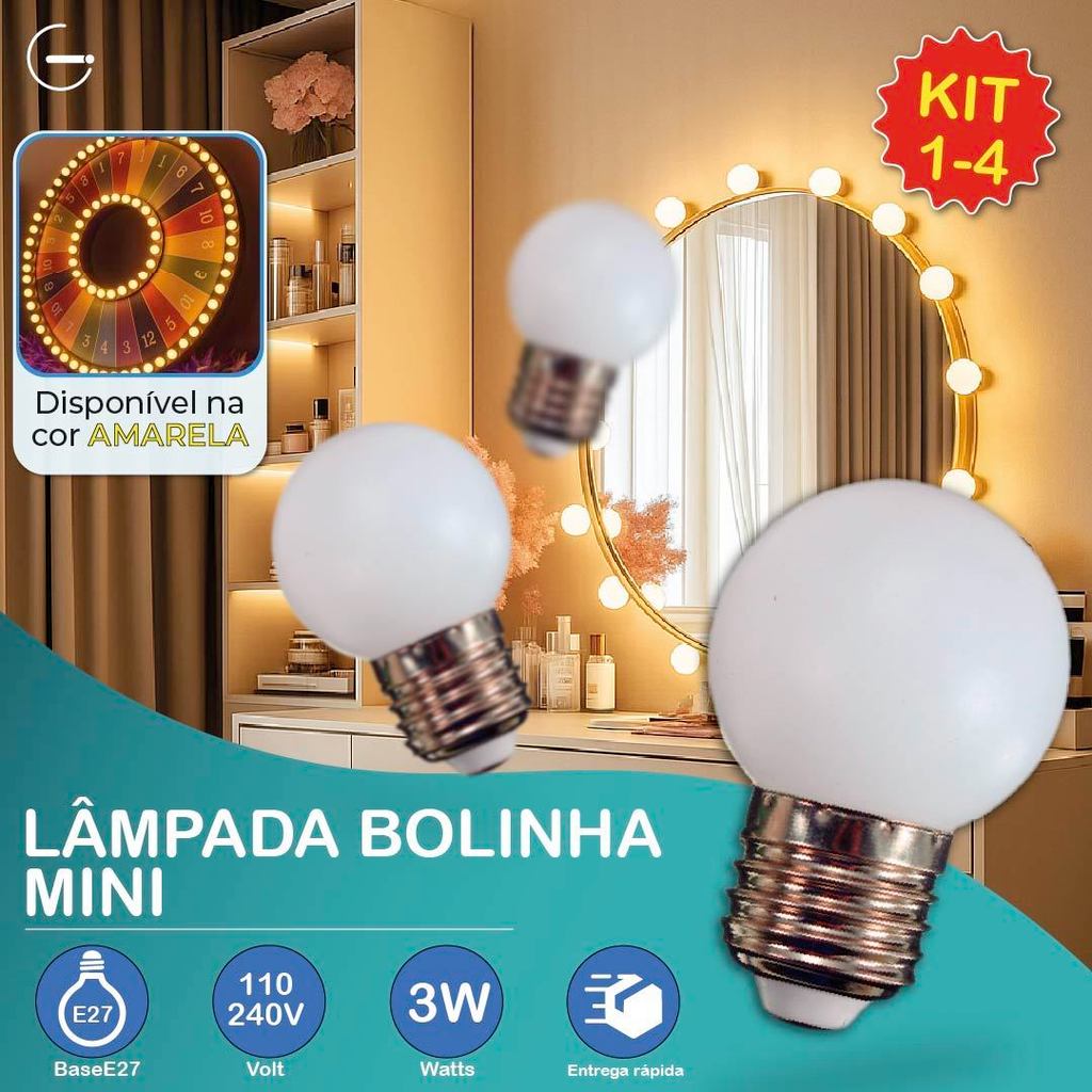 Lâmpadas Coloridas Led Mini Bulbo Bolinha 3W E27 Luz Quente 110V-220V Bivolt em Oferta na Shopee
