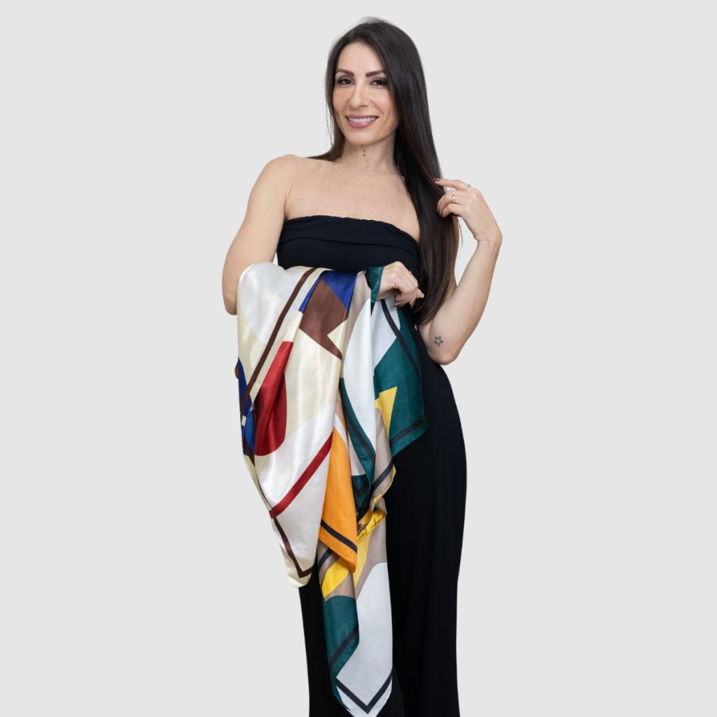 Lenço Estampado Cetim Seda Moda Feminina Echarpe Faixa Cabeça Bandana Lenço Top