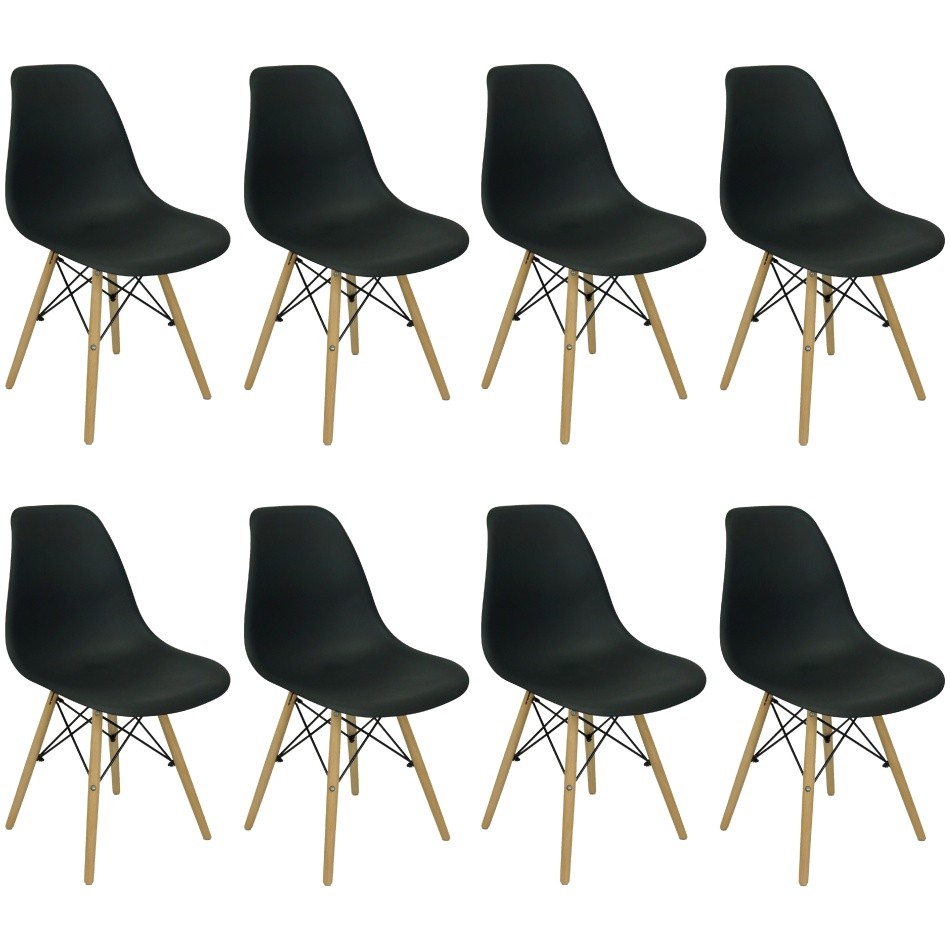Kit 8 Cadeiras Charles Eames Eiffel Wood Design Varias Cores