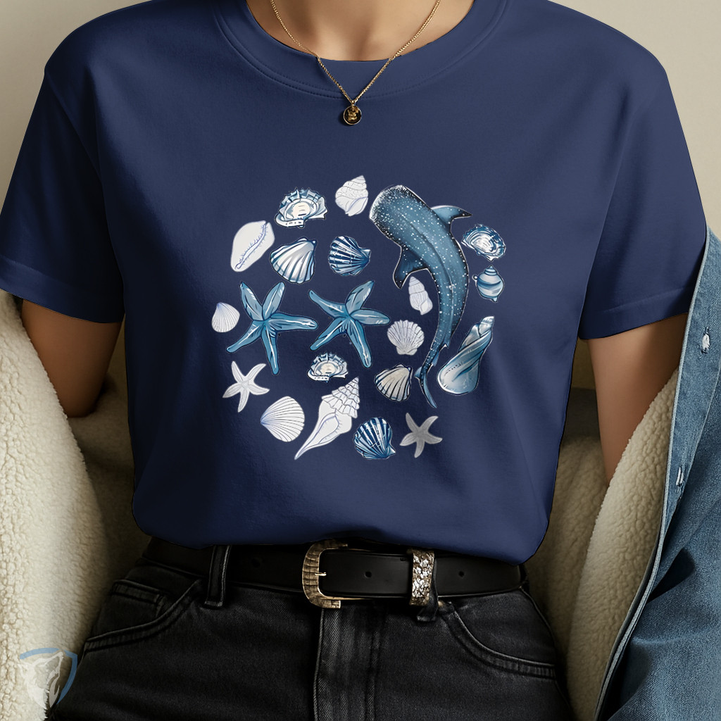 Camiseta Ocean Dream | Estampa Baleia e Conchas em Estilo Marinho Vintage