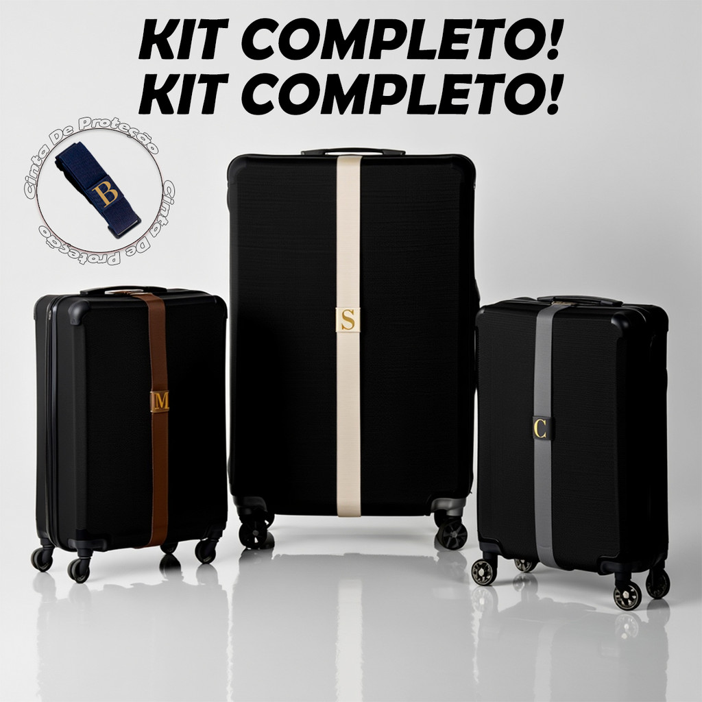 Kit Capa para Mala Preta + Cinta Personalizada com Inicial do Nome Viagem Premium Protegida
