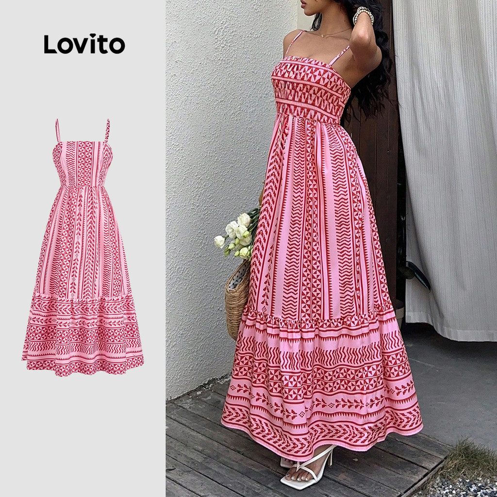 Lovito Vestido Boho com Babados para Primavera/verão para mulheres LBL30095 em Oferta na Shopee