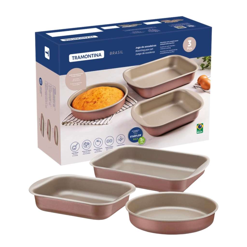 Jogo de Assadeiras Antiaderente Starflon Max Mocaccino 3 Peças Tramontina - 20099389 em Oferta na Shopee