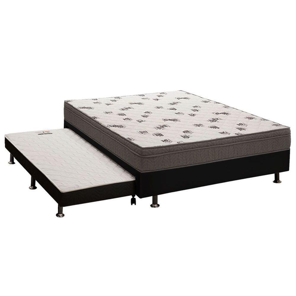 Cama Box c/Auxiliar Casal: Colchão Espuma Ortobom D45 Light + Base CRC Courano Black(138x188) em Oferta na Shopee