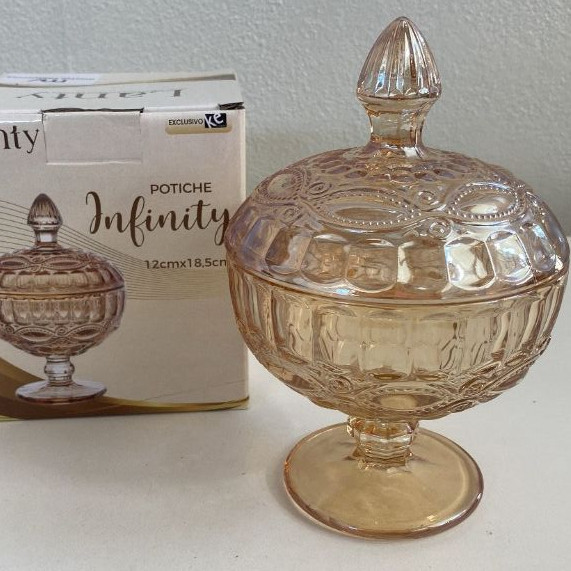 Potiche Bomboniere com Pé Kehome Infinity Âmbar 12 x 18,5cm