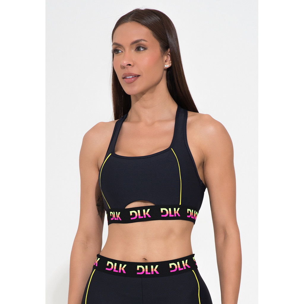 TOP FITNESS FEMININO CUT-OUT ELÁSTICO COLORIDO ACTION DLK em Oferta na Shopee