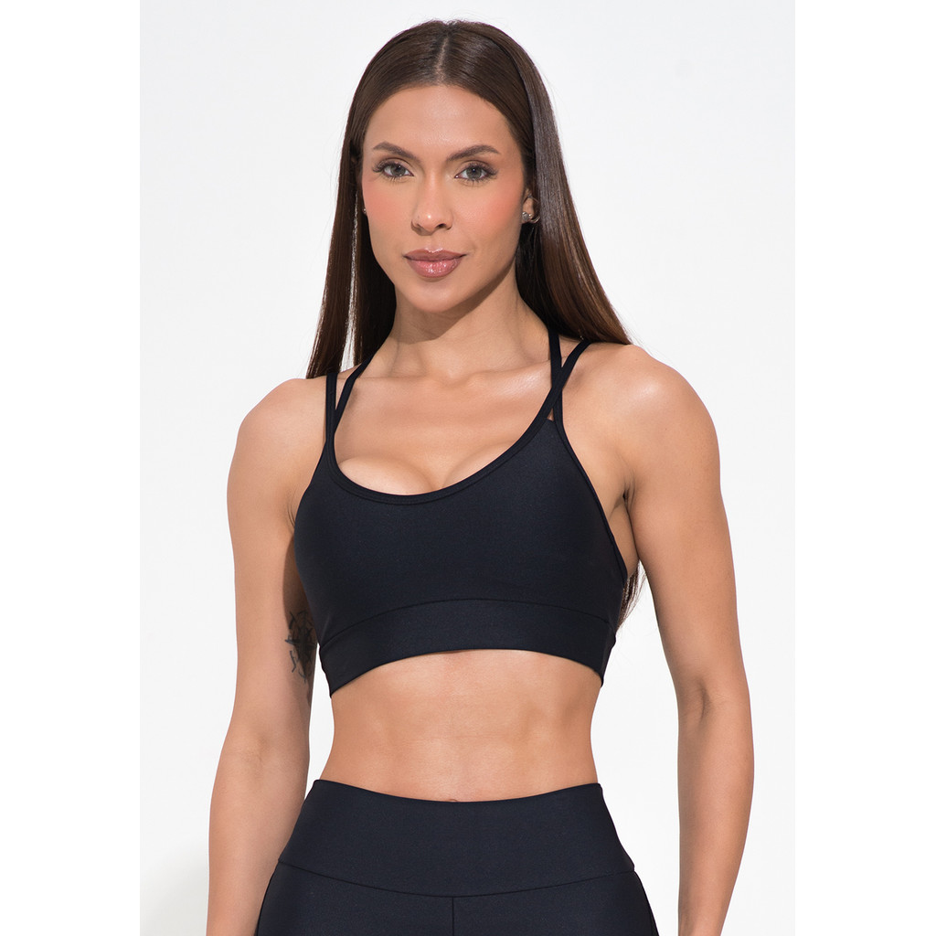 TOP FITNESS FEMININO COM BOJO ALÇA DUPLA E ELÁSTICO ACTION DLK