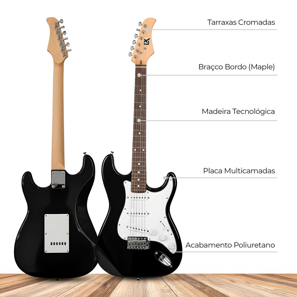 Guitarra Eletrica 39" preta Launx