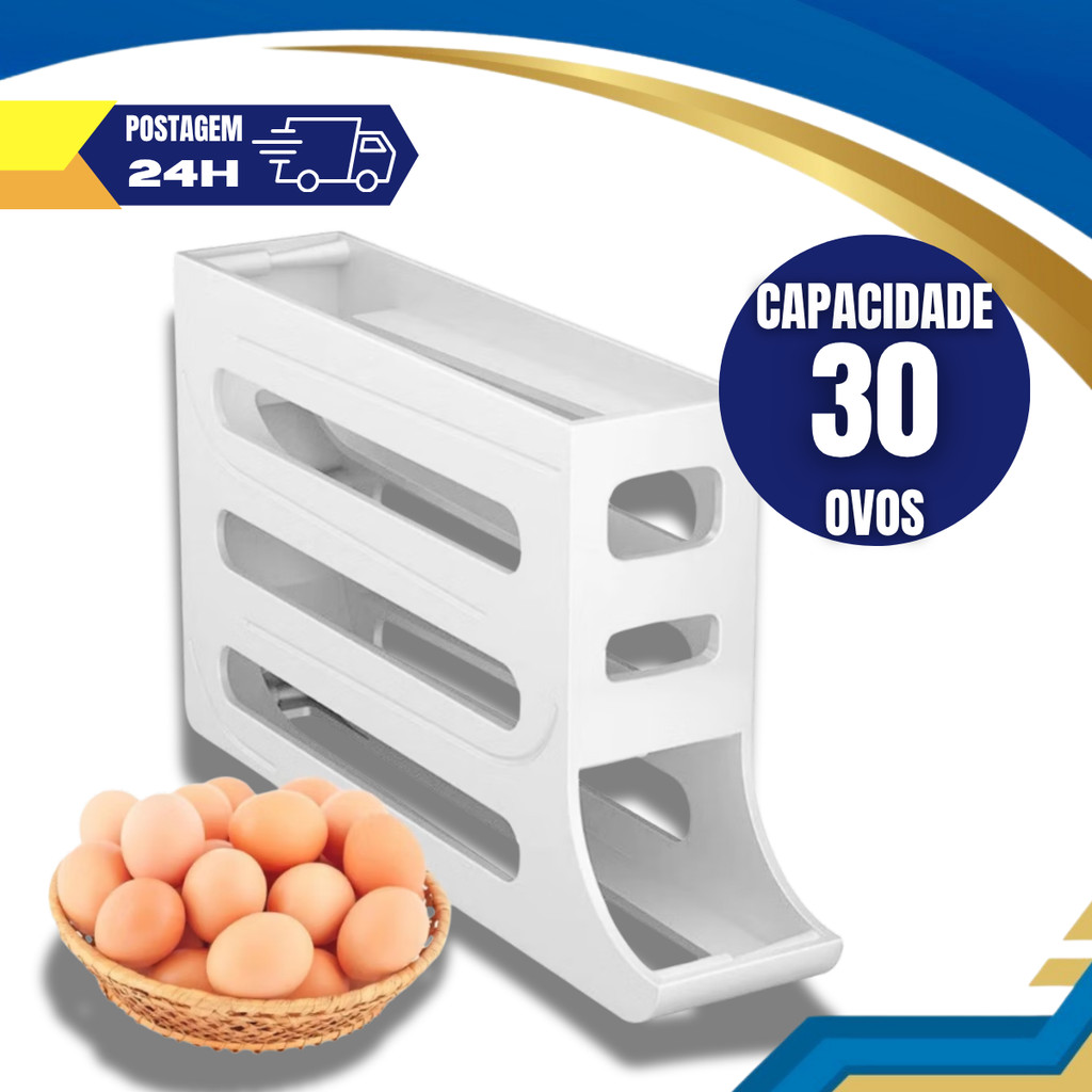Suporte Porta Ovos Rolante 4 Andares Plástico Durável Organizador de Geladeira 30 Ovos