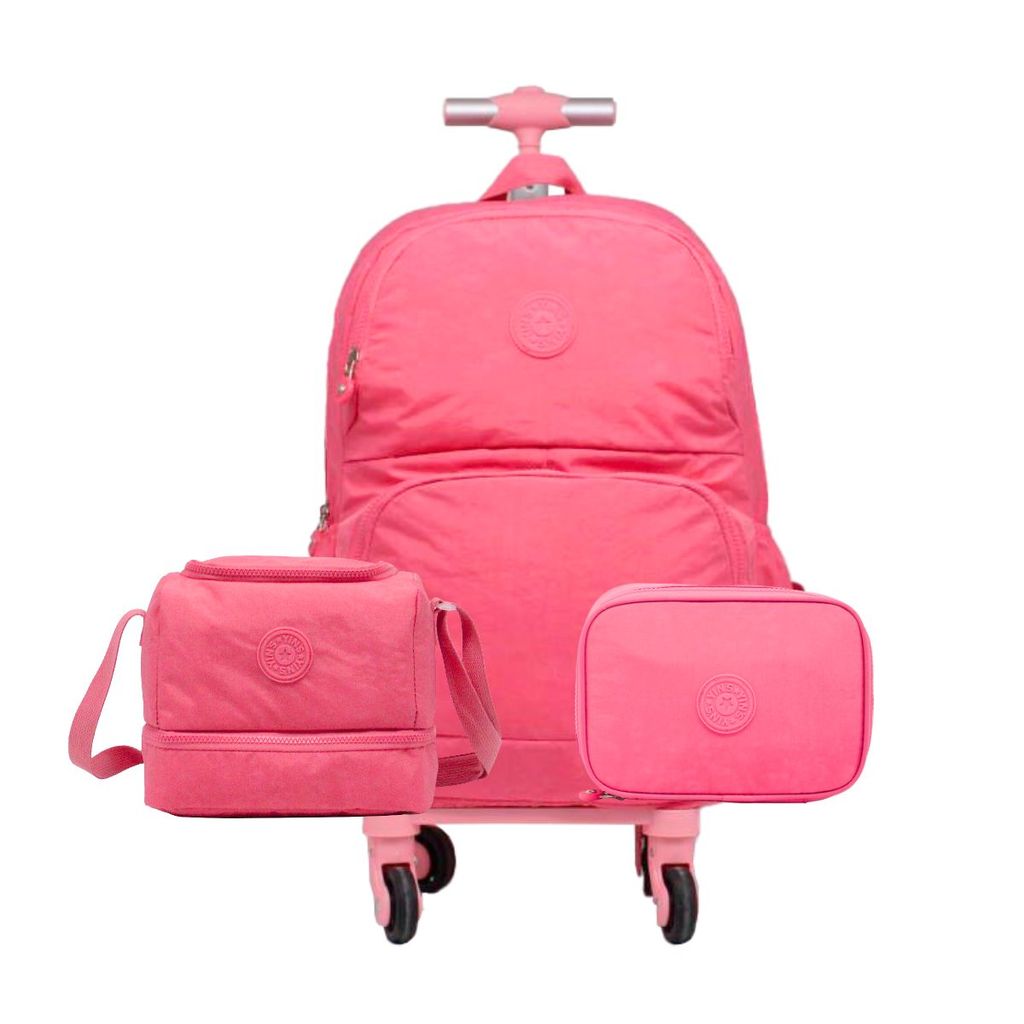 Kit Mochila Rodinhas 360º Escolar Faculdade Juvenil Feminina