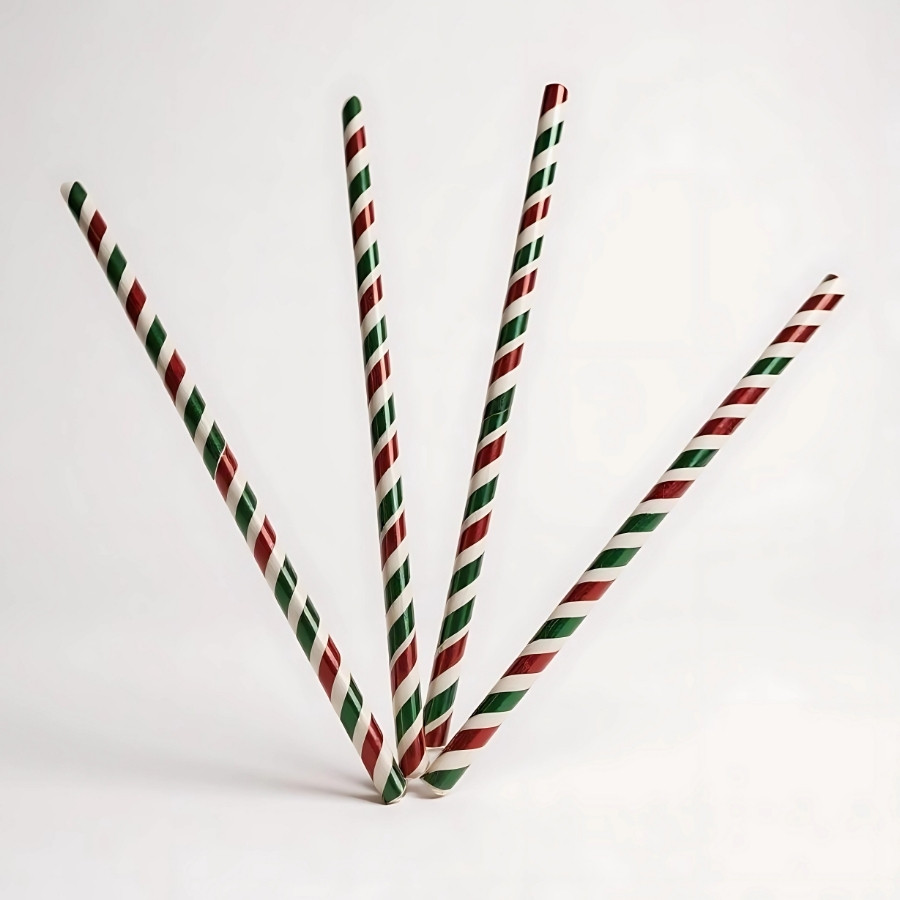 Canudo Papel Branco com Listras - Vermelha e Verde - 19,5cm - 12 unidades - Artlille - Rizzo em Oferta na Shopee