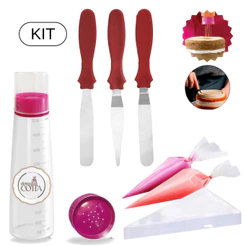 Kit Confeiteiro 1 Regador De Massas 3 Espátulas 50 Unid Saco Descartáveis