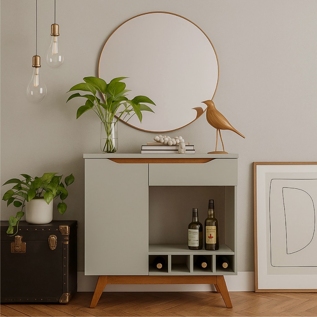 Aparador Retro Adega Toquio 1 Porta 1 Gaveta Off White - Olivar Móveis em Oferta na Shopee