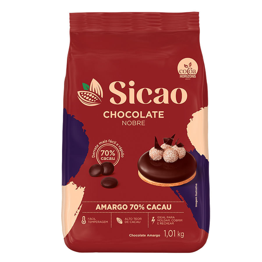 Chocolate Amargo Nobre 70% Cacau Gotas 1,01Kg SICAO