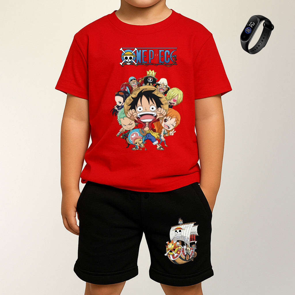 Conjunto Anime Infantil One Piece Em Busca Do Tesouro Camiseta E Bermuda Com Reloginho em Oferta na Shopee