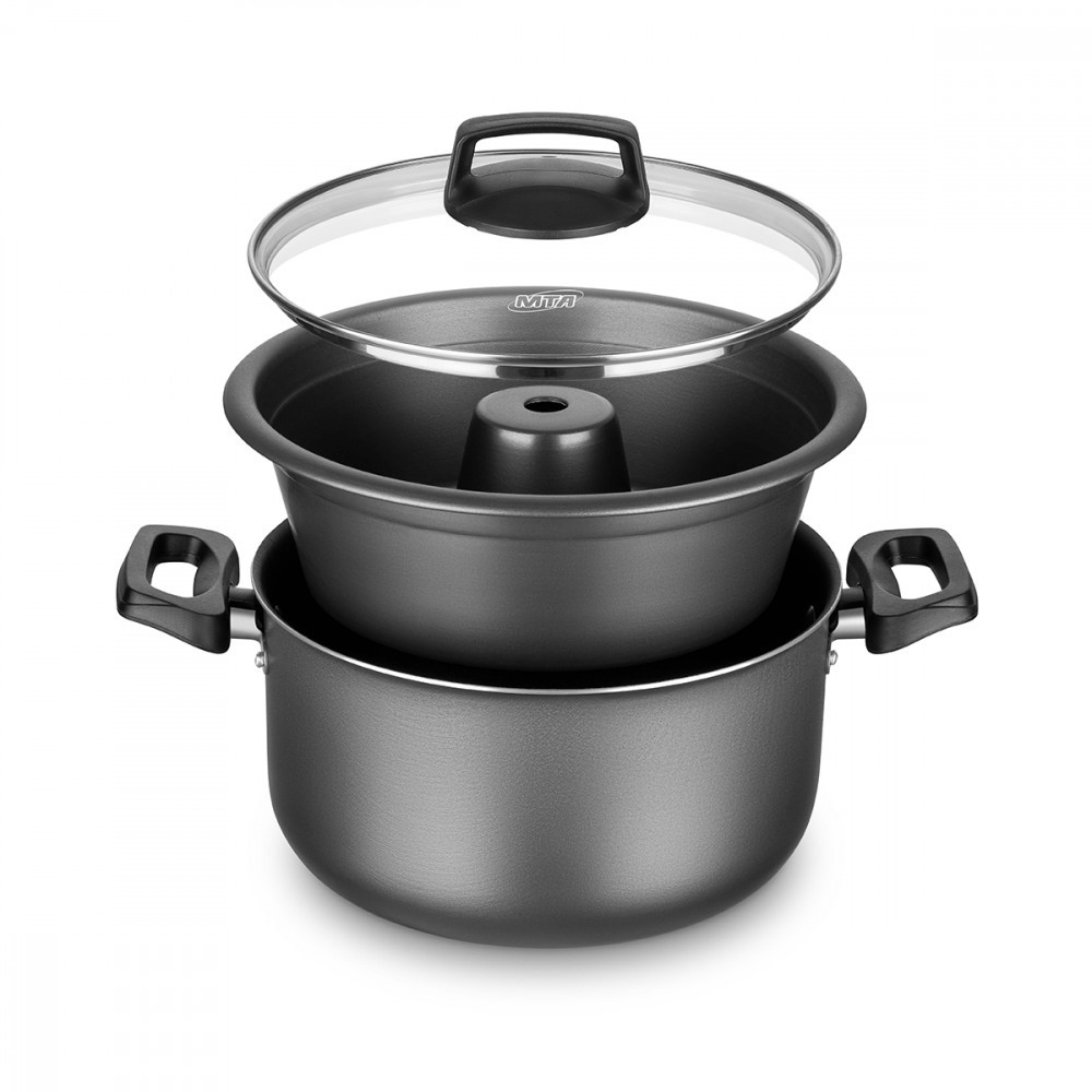 Conjunto Forma de Pudim Banho Maria MTA Cristal 20cm Grafite - 8968 em Oferta na Shopee