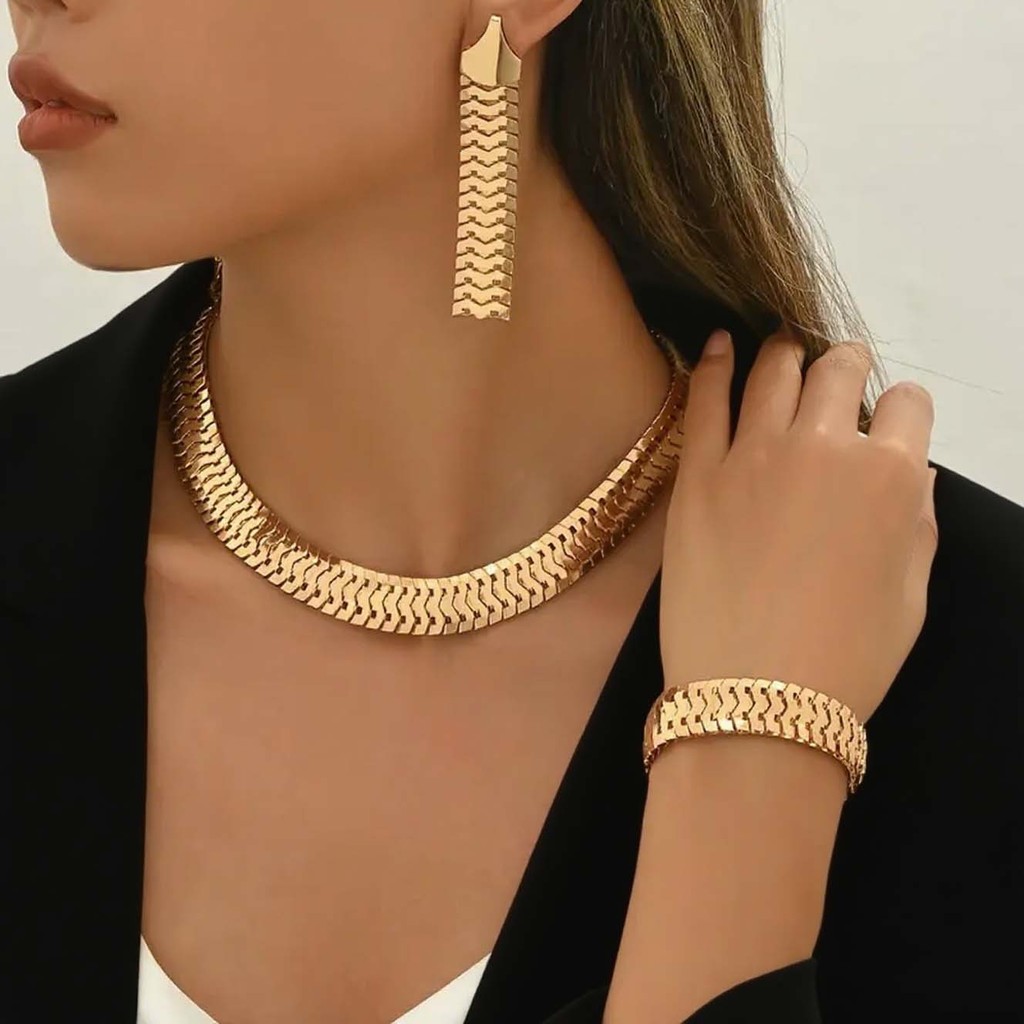 Conjunto 3 Peças Joias Femininas em Corrente Snake - Presente p/ Namorada ou Mãe
