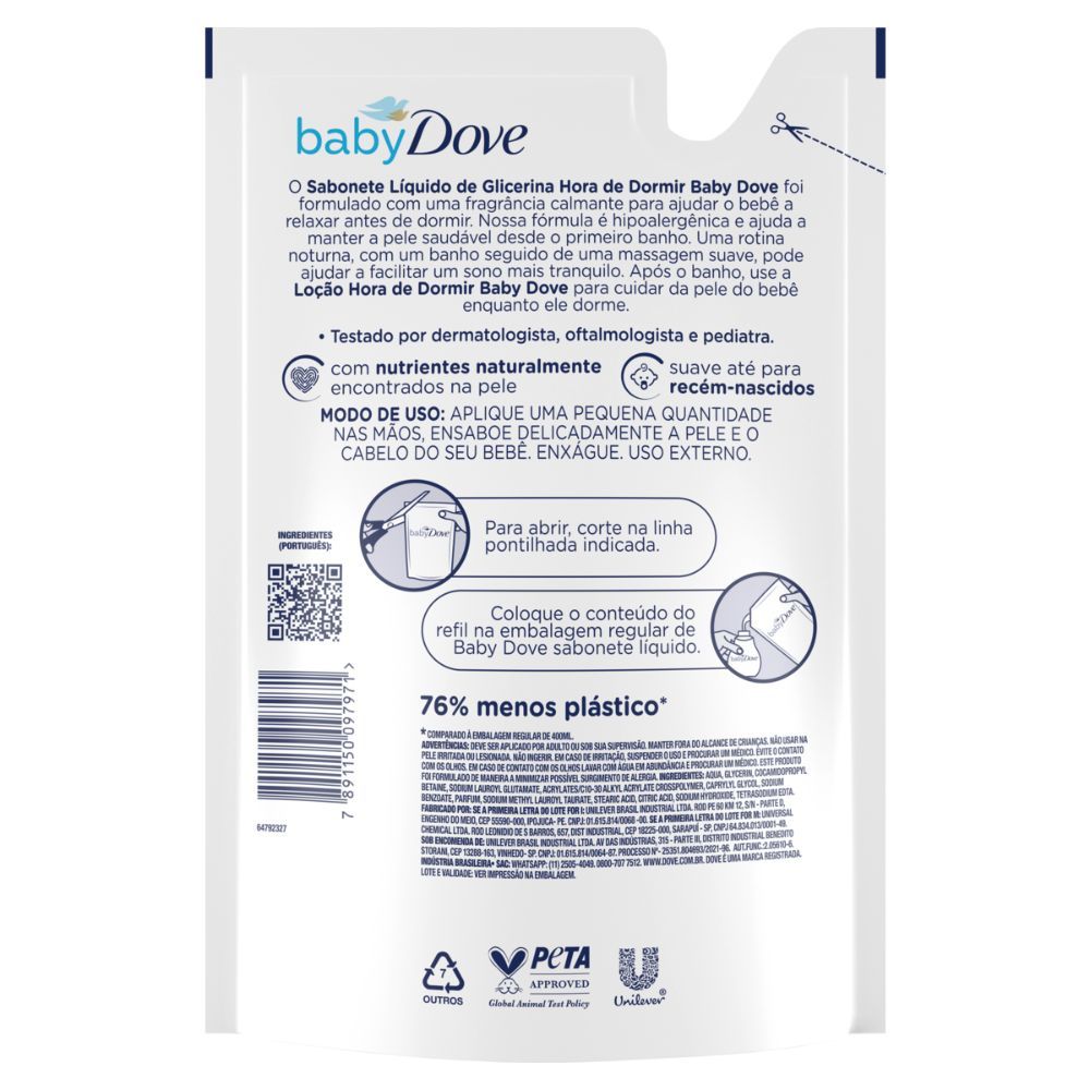 Detalhes do Sabonete Líquido Dove Baby Hipoalergênico Hora de Dormir Hidratação Relaxante Refil 400ml