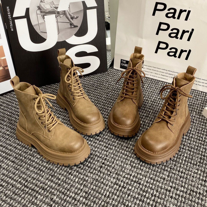 IELGY 2026 Botas Femininas Pretas Com Plataforma Outono/Inverno Estilo Britânico Forrado De Lã Curtas Grossas · foto 2