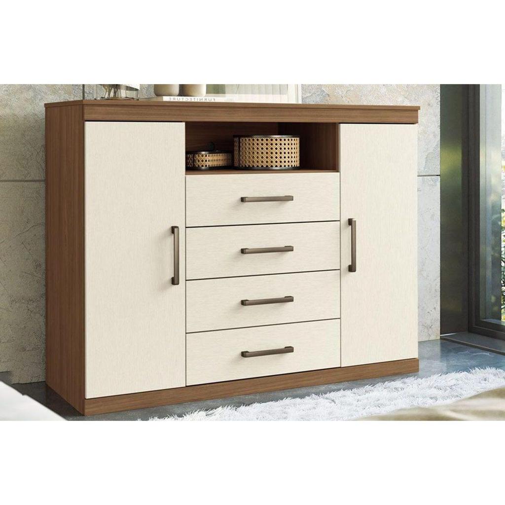 Cômoda de Quarto Master c/ 2 Portas 1 Nicho e 4 Gavetas jatoba/Areia - Santos Andirá em Oferta na Shopee