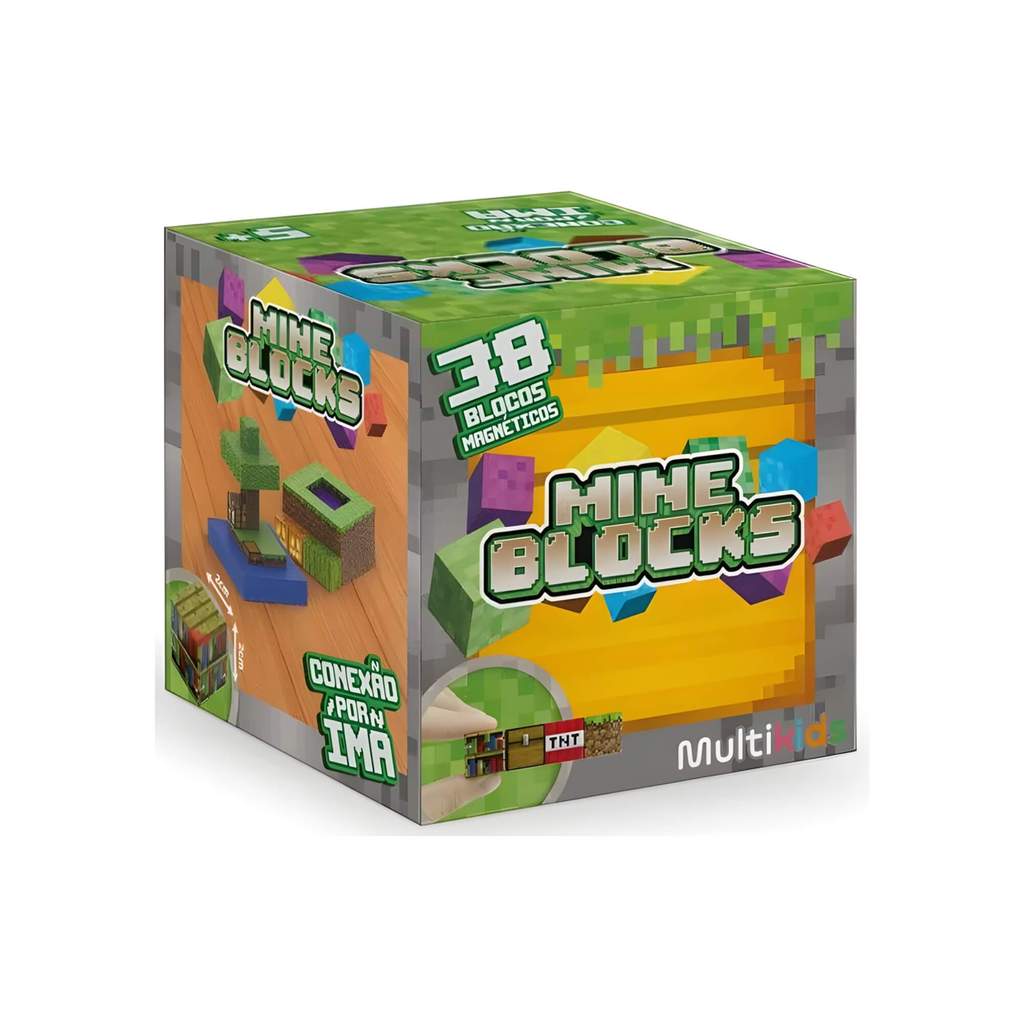 Blocos Magnéticos Mineblocks 38 Peças Modelo Sortido e Unitário Multikids Brinquedo de Montar