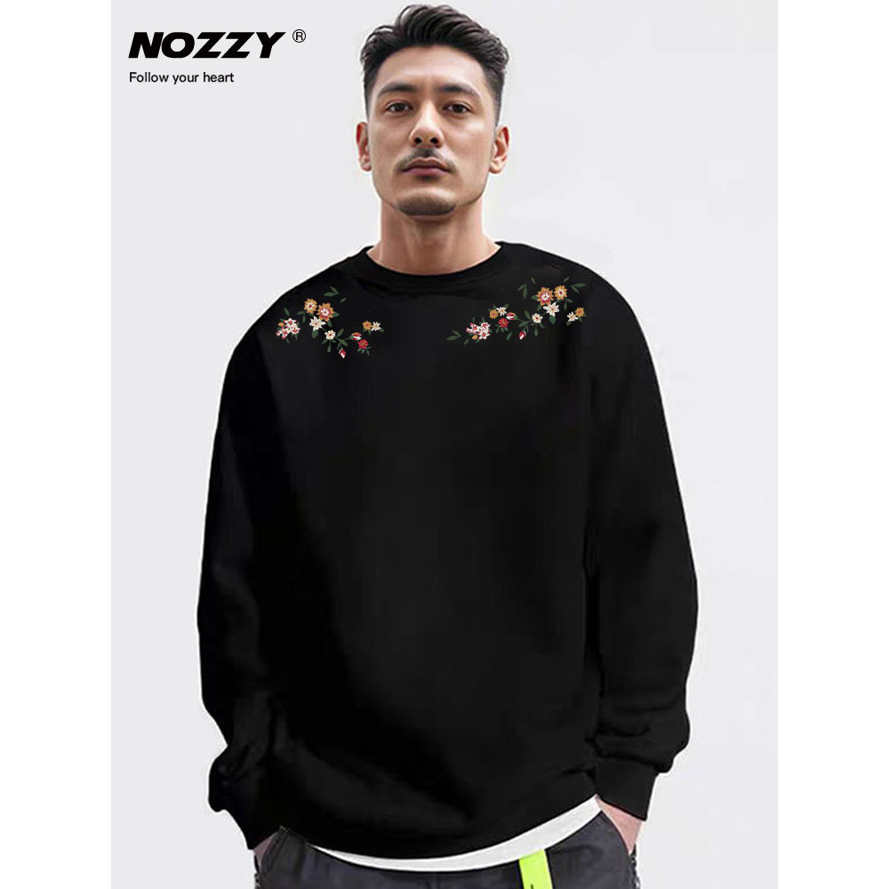 [National Essence Flower] Estilo Designer Forro de Lã Moletom Masculino Gola Redonda 2026 Novo Estilo Primavera Impresso