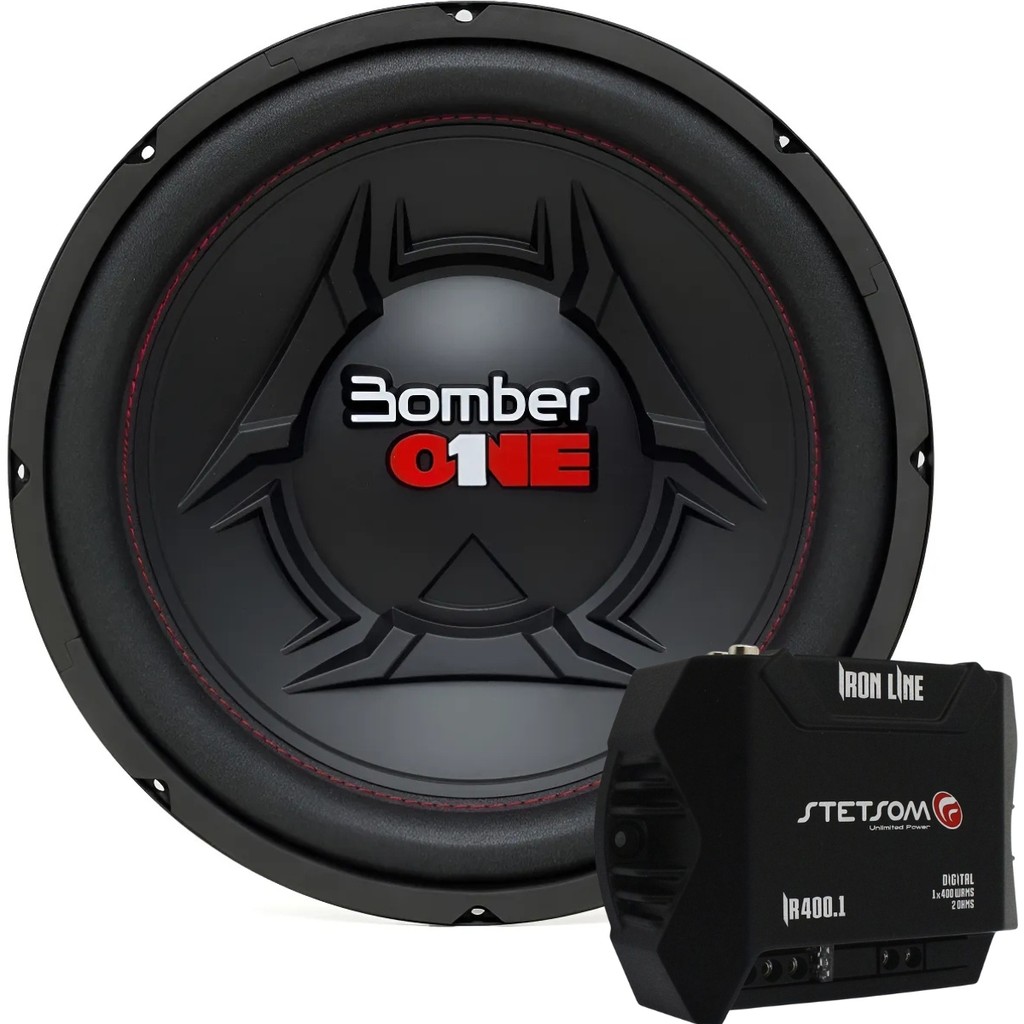 Kit Módulo Stetsom IR400.1 400W 1 Canal 2 Ohms Subwoofer 12 Bomber One 200W Som automotivo e Caixa