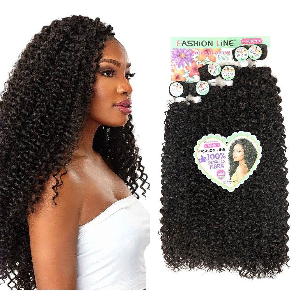 Cabelo Orgânico Cacheado Para Entrelace Extensões Fibra Química Orgânica Qualidade 240g 6Pcs RAINHA