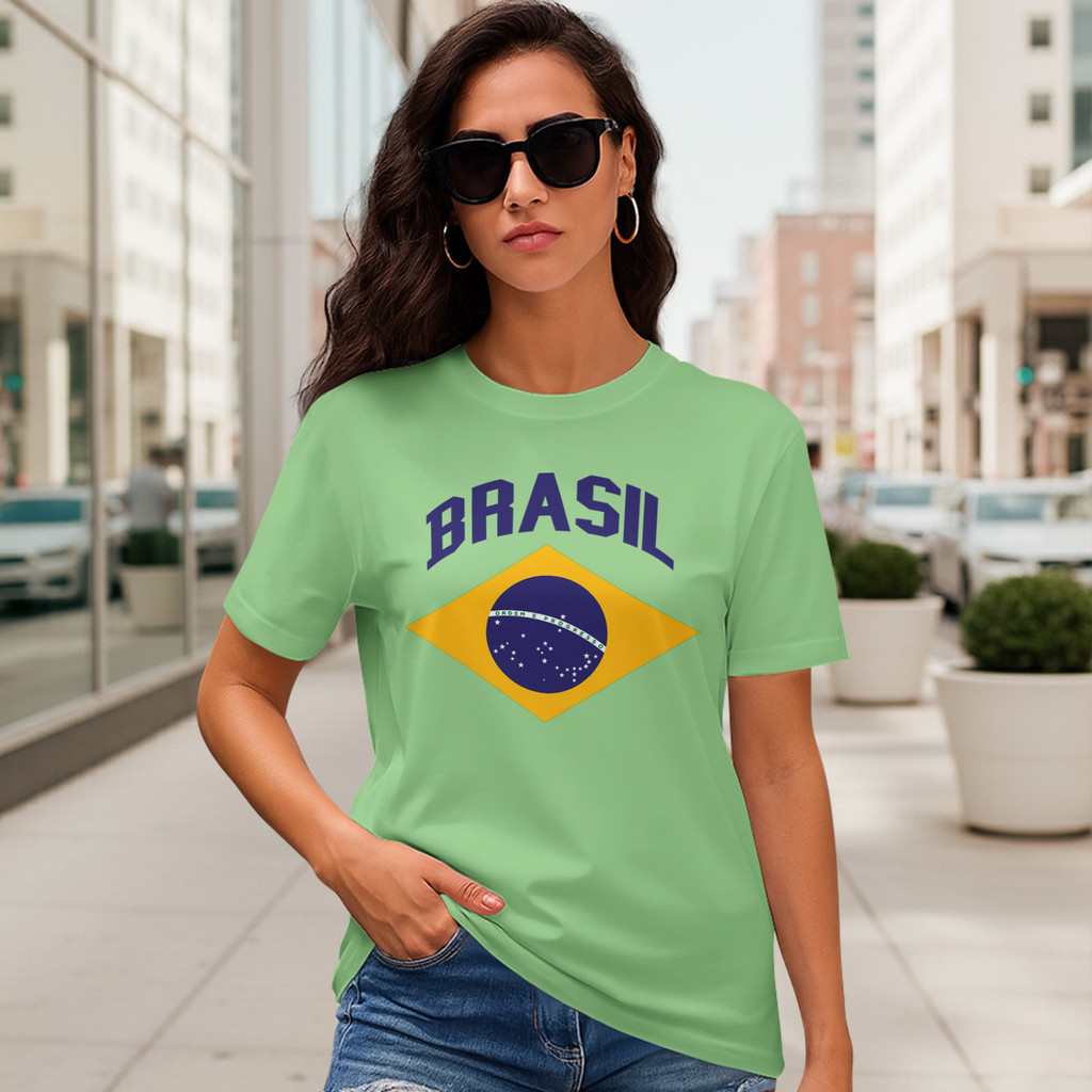 Camiseta Feminina Bandeira do Brasil Blusinha Futebol Estampada Torcedora