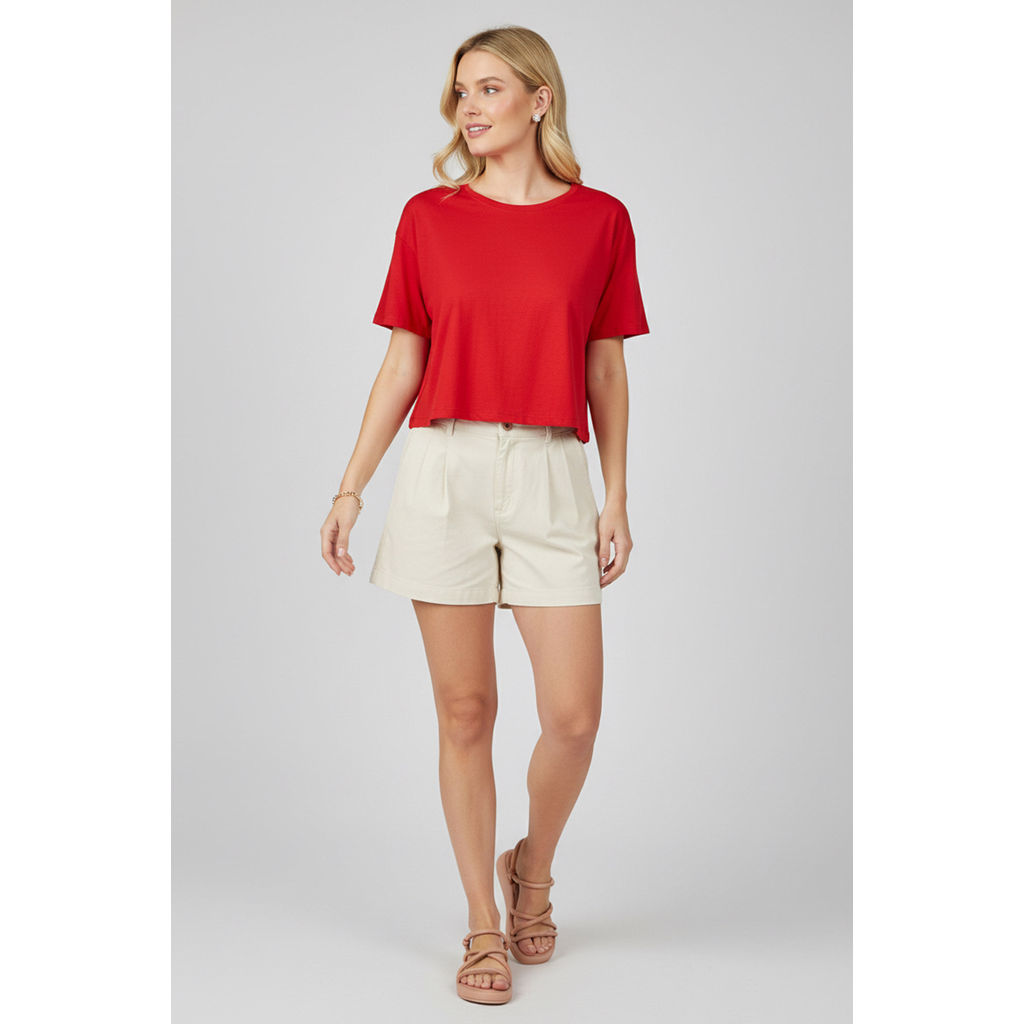 Detalhes do Blusa Curta Feminina Básica Marialícia Vermelho