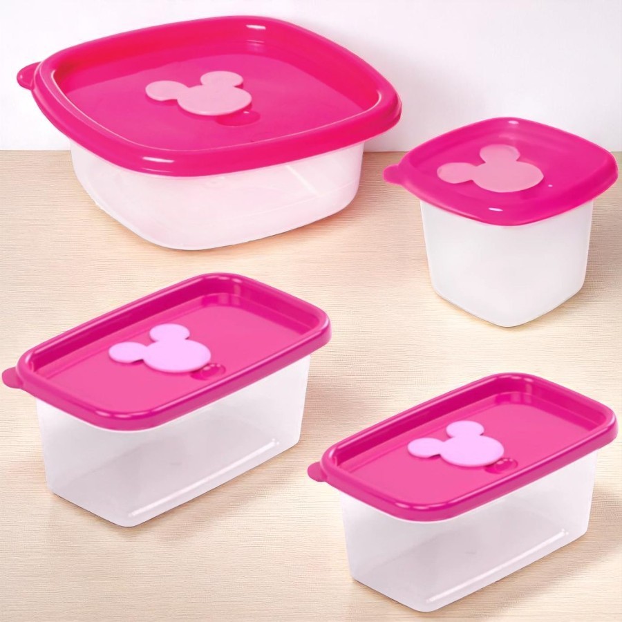 Conjunto 4 Potes de Plástico com Válvula - Minnie Mouse Rosa - 1 unidade - Disney Original - Rizzo
