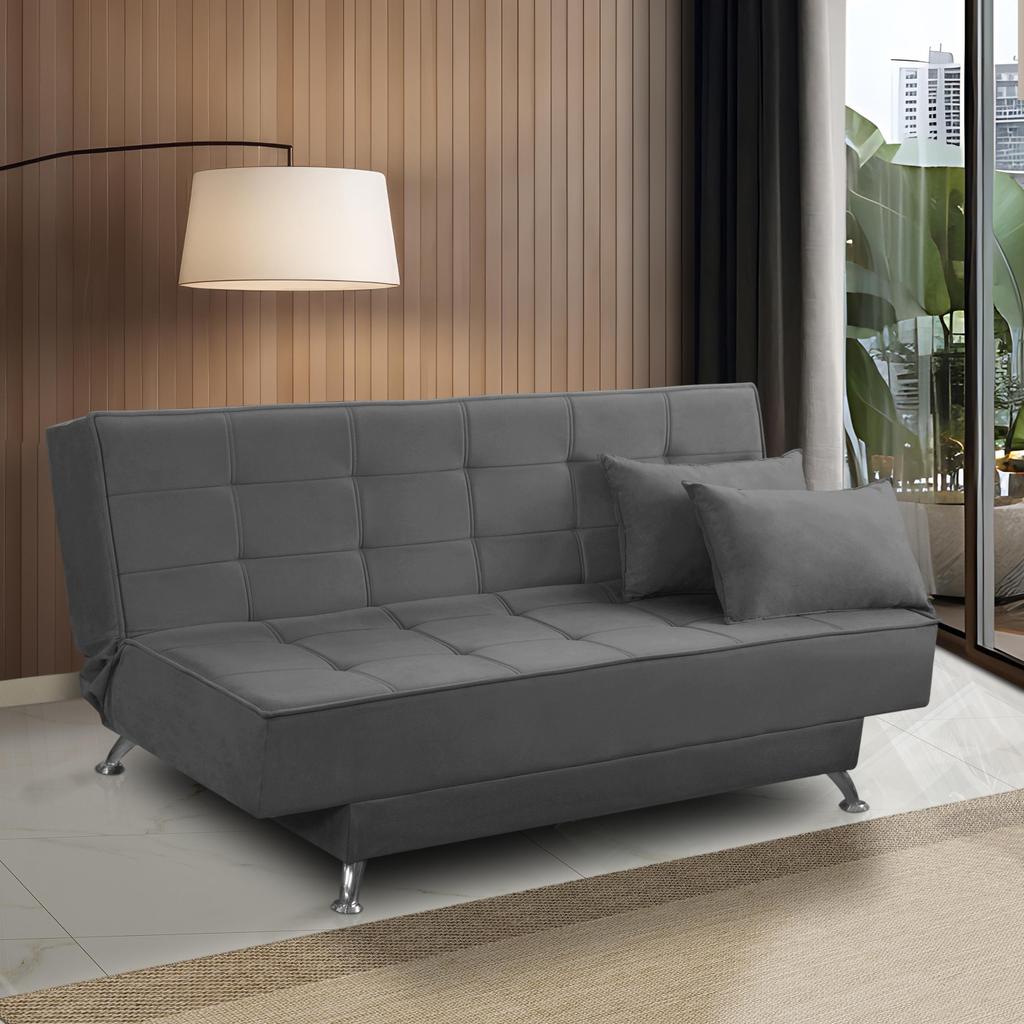 Sofá Cama 3 lugares 1,80m Diana Suede Cinza Adonai Estofados em Oferta na Shopee