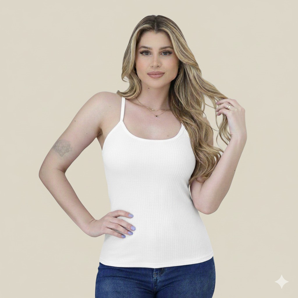 blusa feminina canelada elastano modelo alça regata lançamento