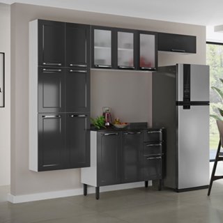 Cozinha Modulada Compacta em Aço 4 Peças 13 Portas Sendo 3 com Vidro 2 Gavetas Florença Itatiaia  Branco/Grafite em Oferta na Shopee