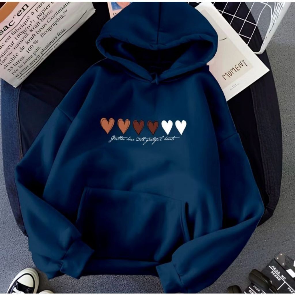 Moletom Corações Feminino Blusa De Frio Tumblr Abrigo Capuz e Bolso Casaco Premium Algodão Quente