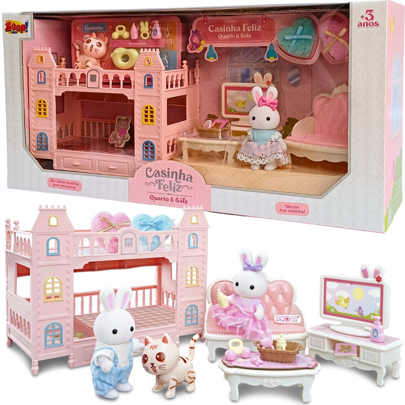 Coleção Casinha Feliz Família Coelho Quarto E Sala - Zoop Toys em Oferta na Shopee