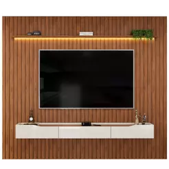Painel Para TV Até 90 Polegadas 2,75m Ripado Autêntico Com Led Montreal Com Nicho Efraín