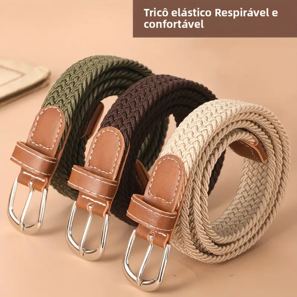 Cinto elástico trançado sem furos para homens, cinto elástico com fivela de pino sem furos para esportes de golfe, cinto